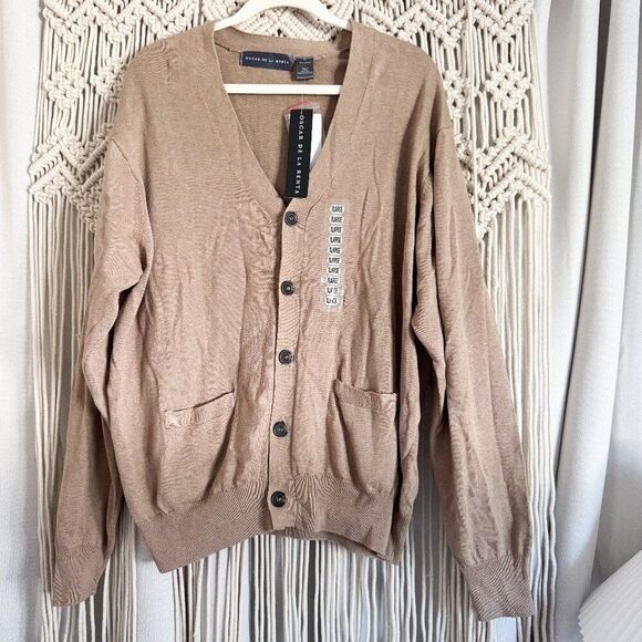 Oscar de la Renta 100% Cotton Tan Cardigan – Men’s Size XL, NWT - Picture 1 of 8